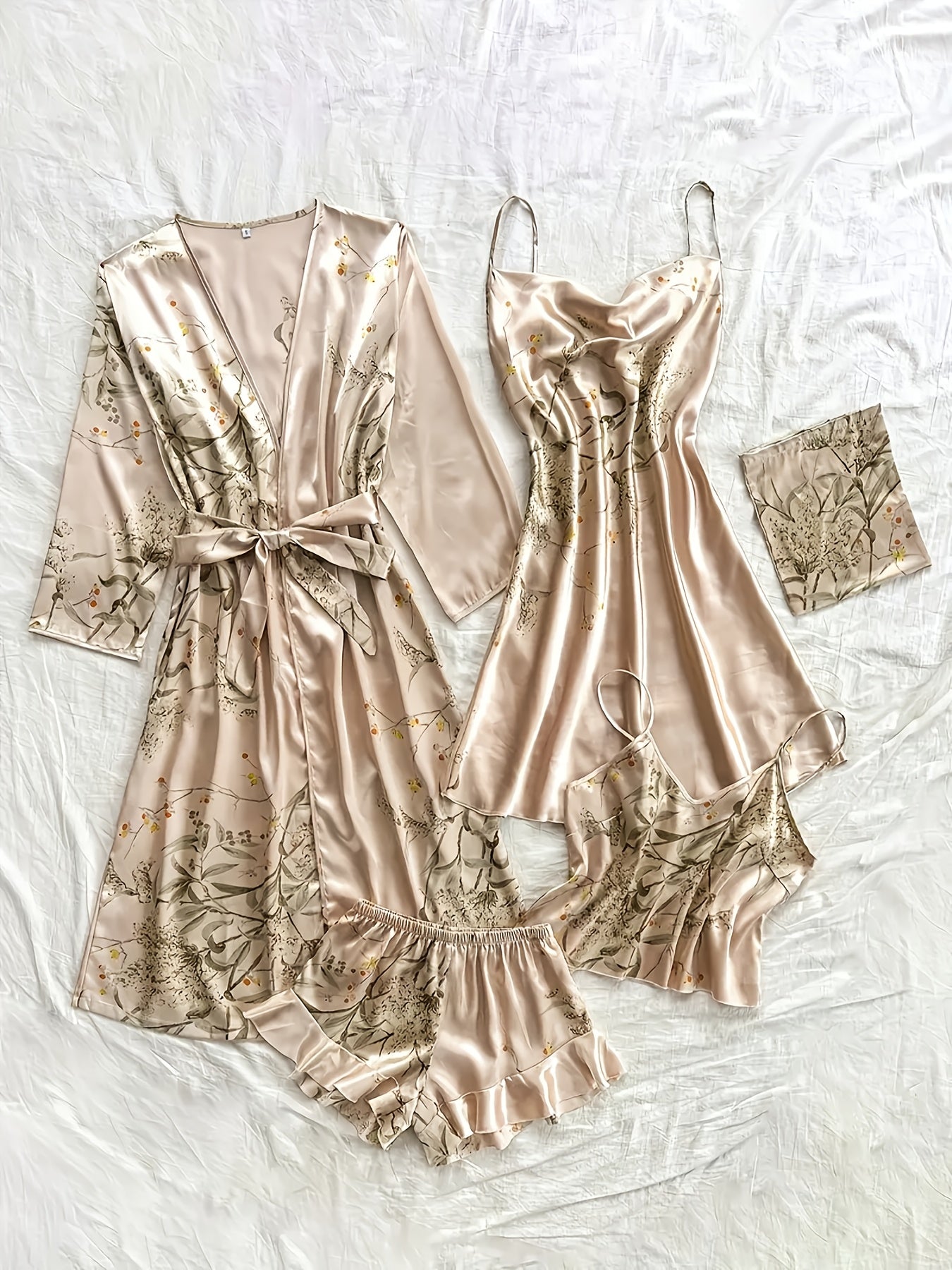 Chic Floral Print Pajama Set for Women - Comfortable Sleepwear with V-Neck & Pleated Shorts