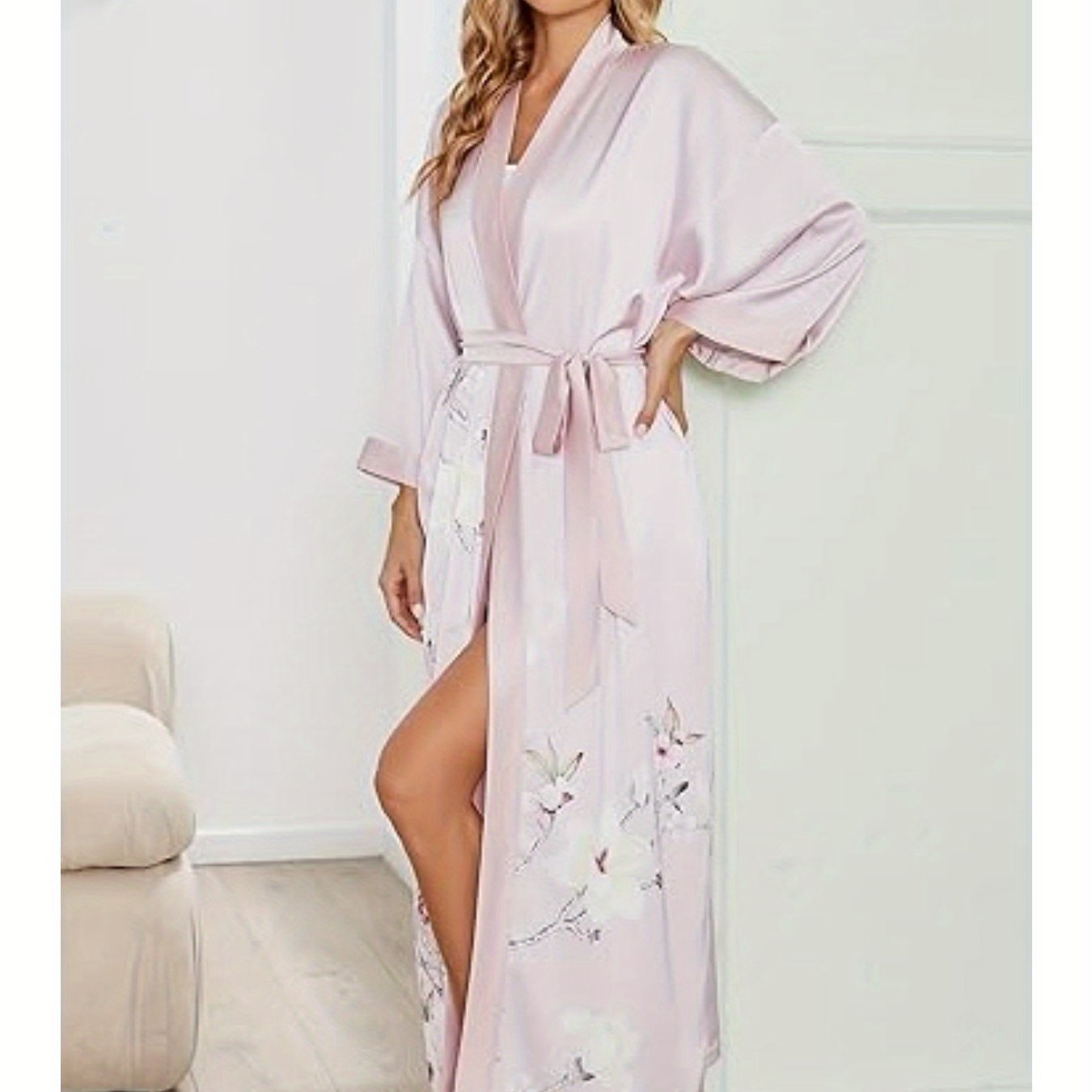 Elegant Floral Silk Kimono Robe - Long Satin Bathrobe for Women | Perfect for Weddings & Sleepwear