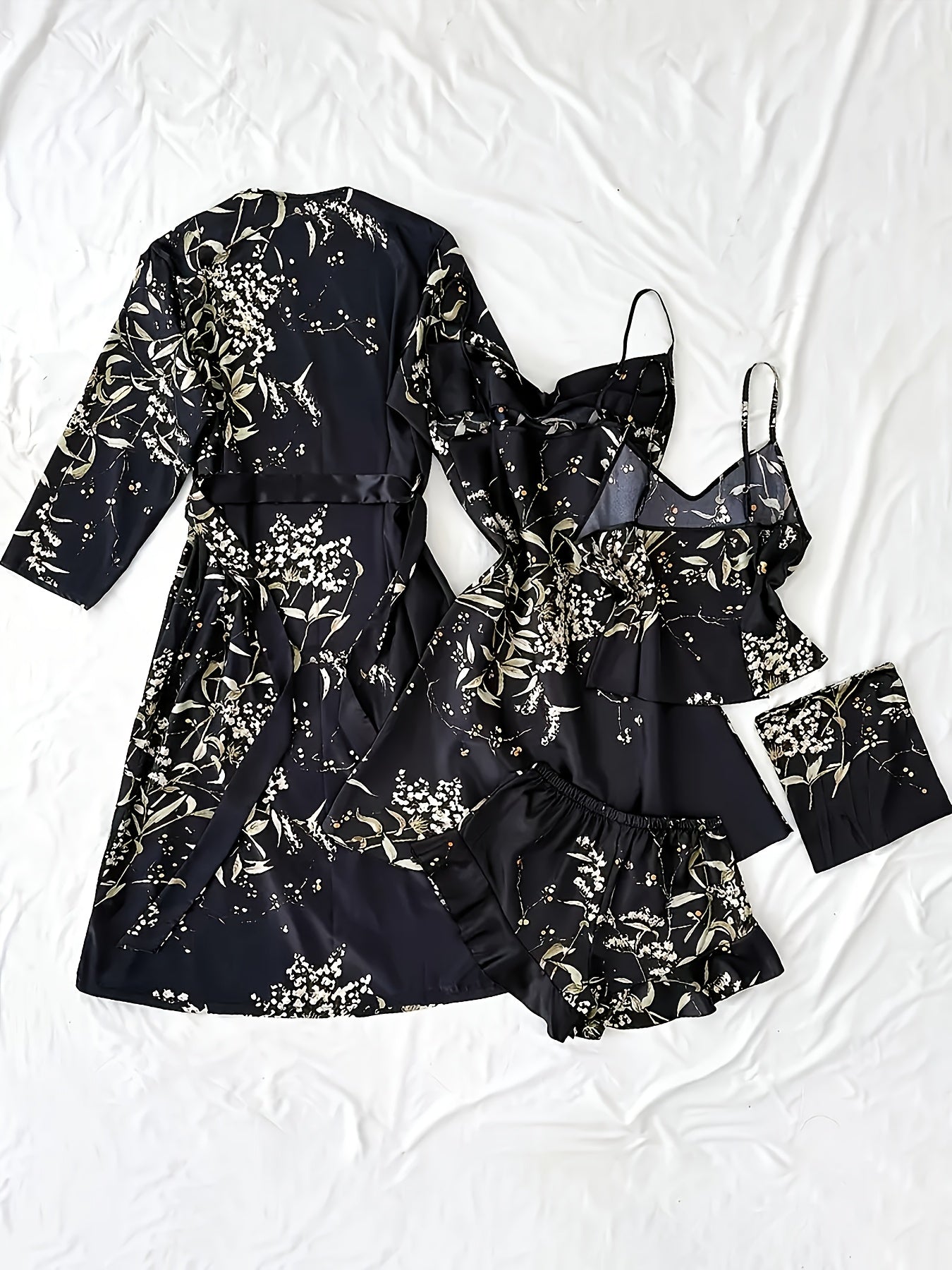 Chic Floral Print Pajama Set for Women - Comfortable Sleepwear with V-Neck & Pleated Shorts
