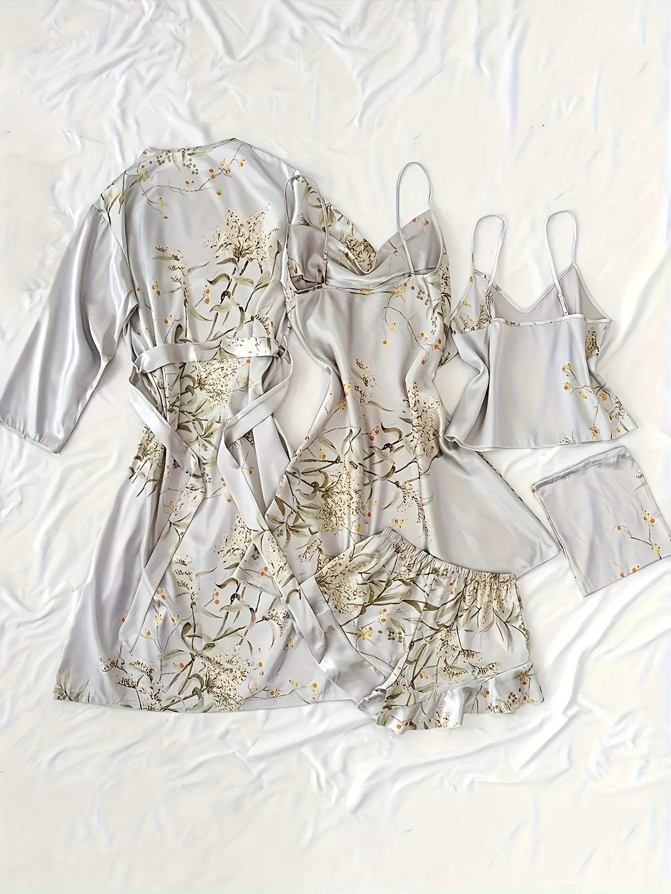 Chic Floral Print Pajama Set for Women - Comfortable Sleepwear with V-Neck & Pleated Shorts