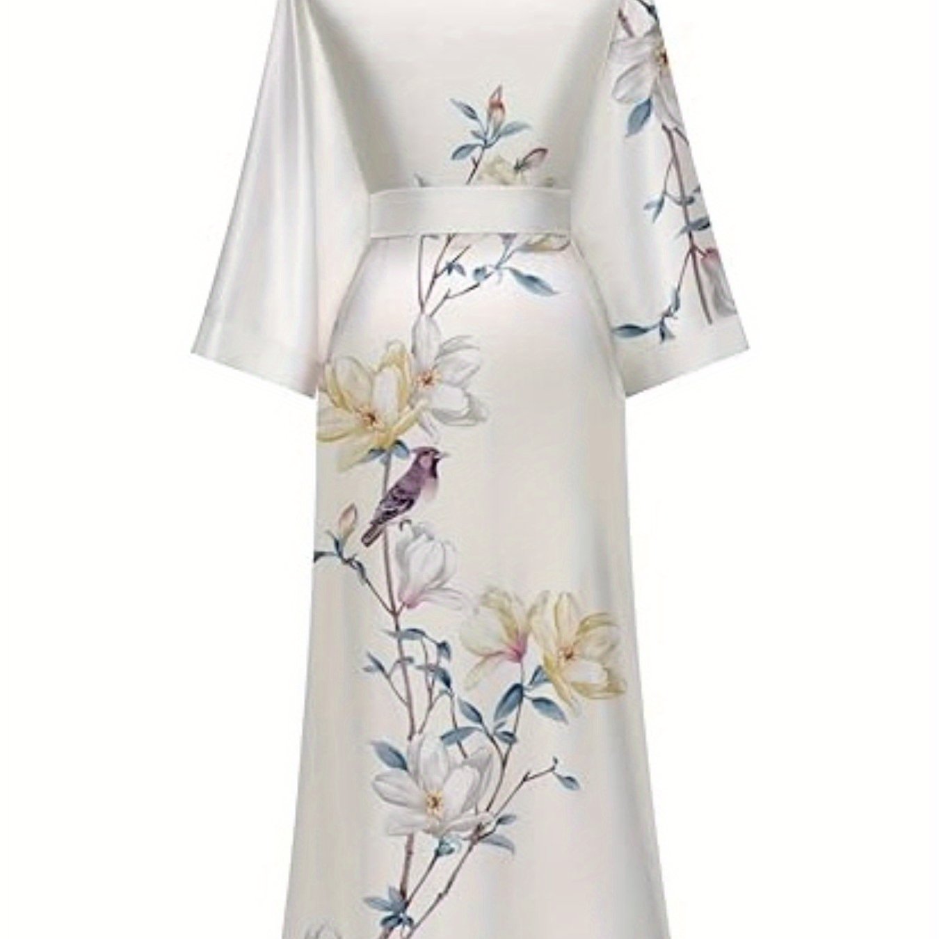 Elegant Floral Silk Kimono Robe - Long Satin Bathrobe for Women | Perfect for Weddings & Sleepwear