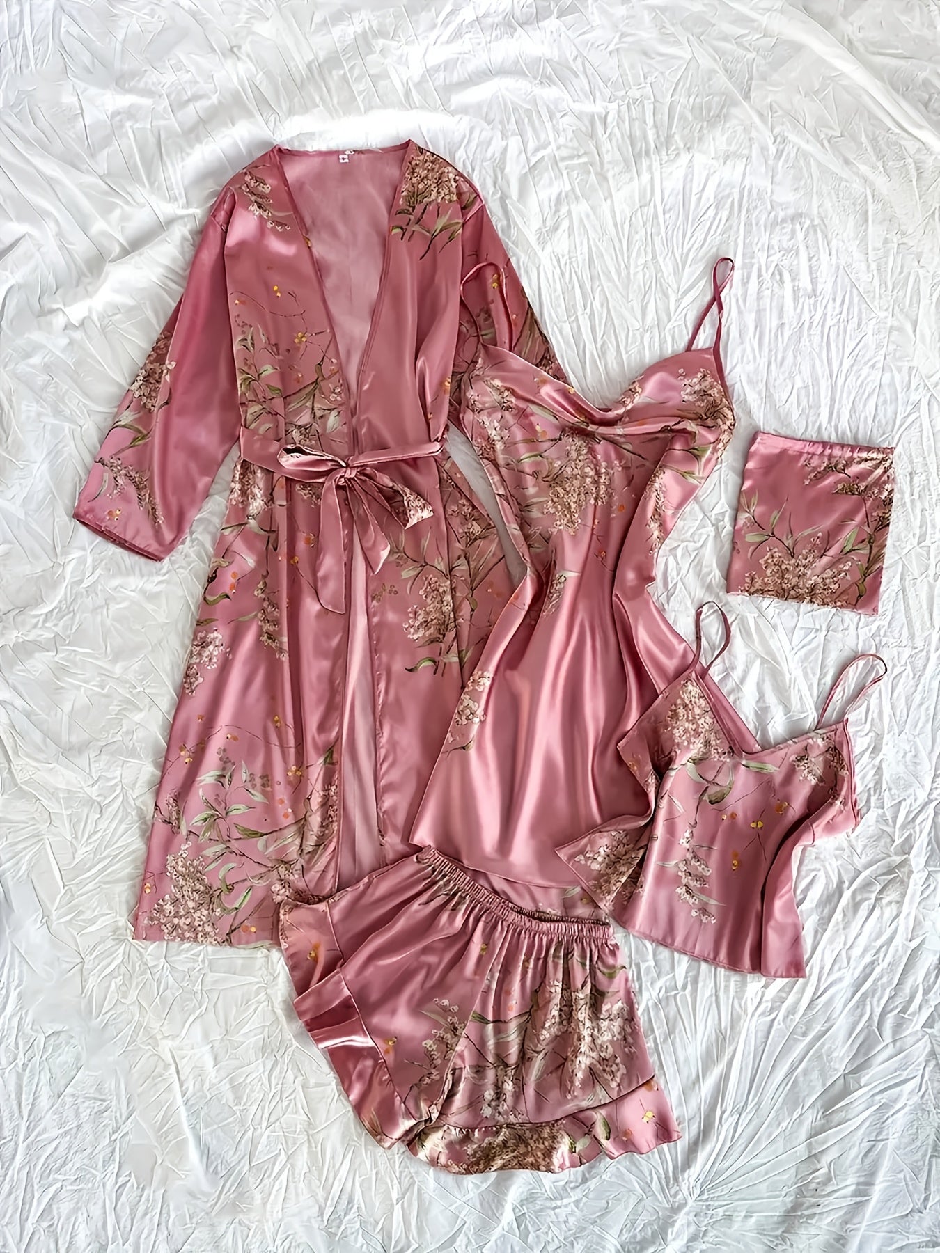 Chic Floral Print Pajama Set for Women - Comfortable Sleepwear with V-Neck & Pleated Shorts