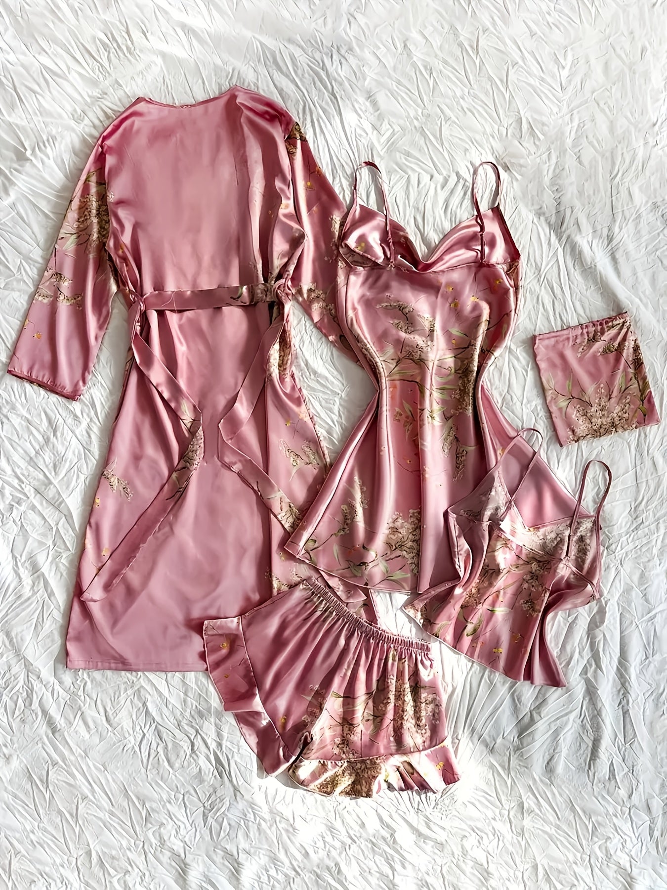 Chic Floral Print Pajama Set for Women - Comfortable Sleepwear with V-Neck & Pleated Shorts