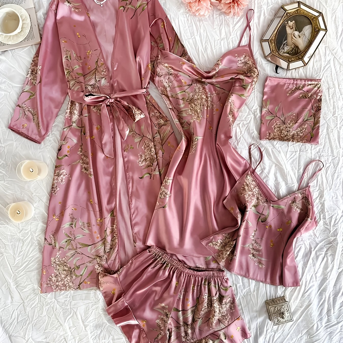 Chic Floral Print Pajama Set for Women - Comfortable Sleepwear with V-Neck & Pleated Shorts