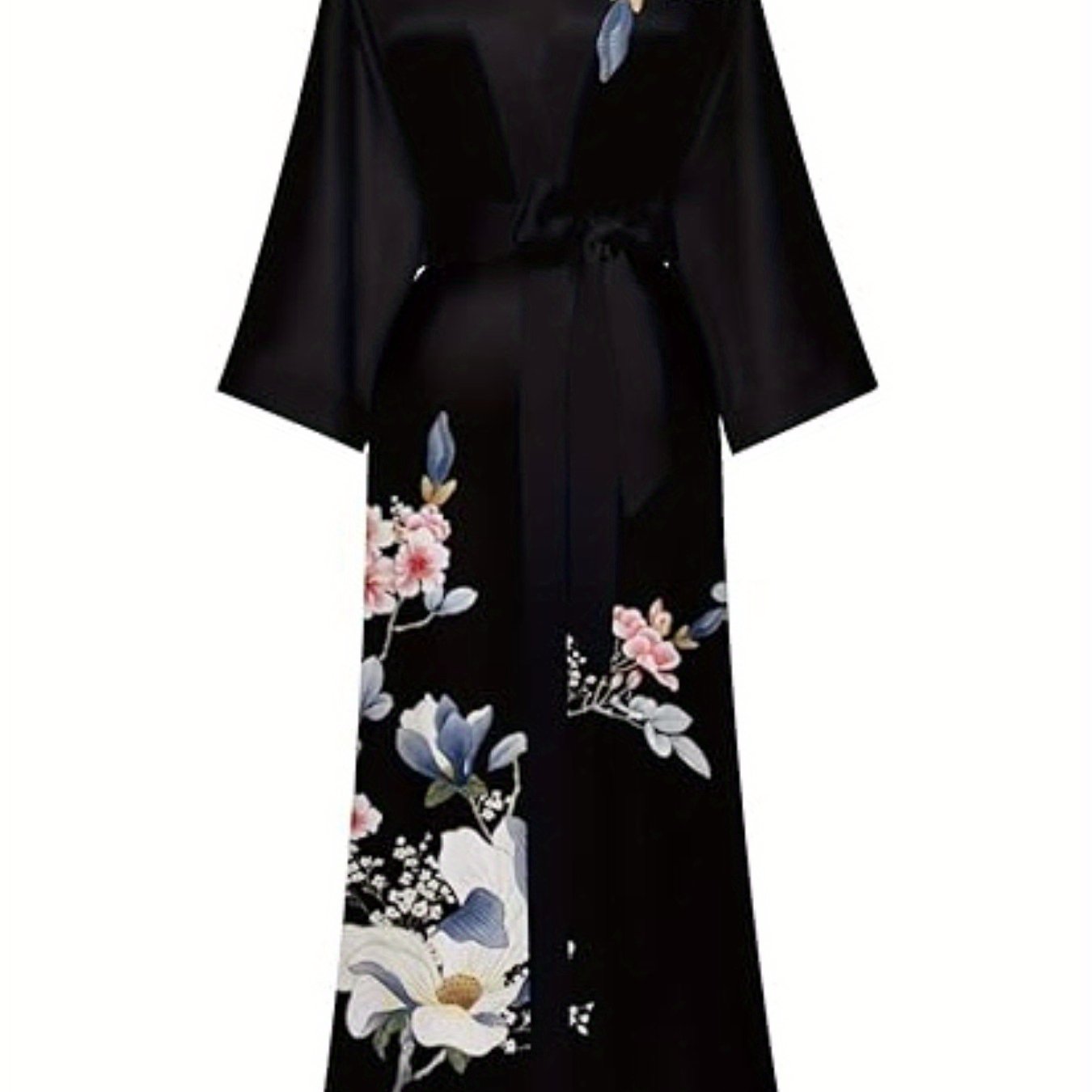 Elegant Floral Silk Kimono Robe - Long Satin Bathrobe for Women | Perfect for Weddings & Sleepwear
