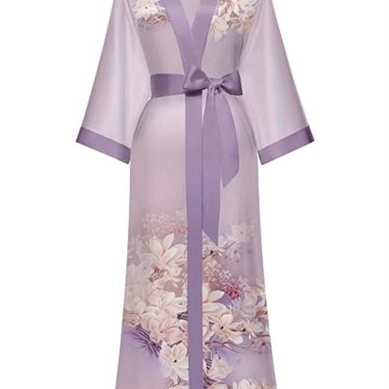 Elegant Floral Silk Kimono Robe - Long Satin Bathrobe for Women | Perfect for Weddings & Sleepwear