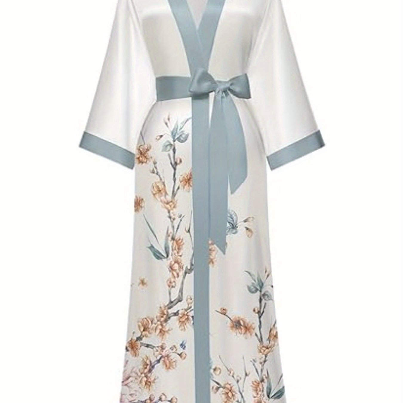 Elegant Floral Silk Kimono Robe – Luxurious Satin Nightwear for Bridesmaids and Special Occasions