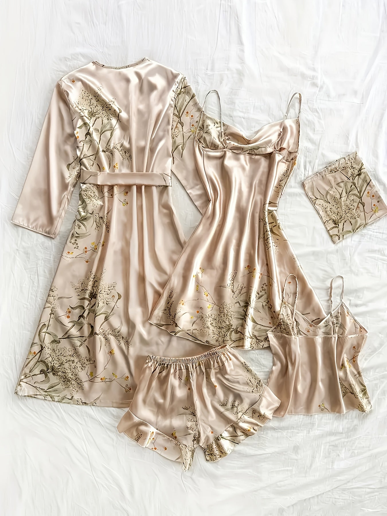 Chic Floral Print Pajama Set for Women - Comfortable Sleepwear with V-Neck & Pleated Shorts