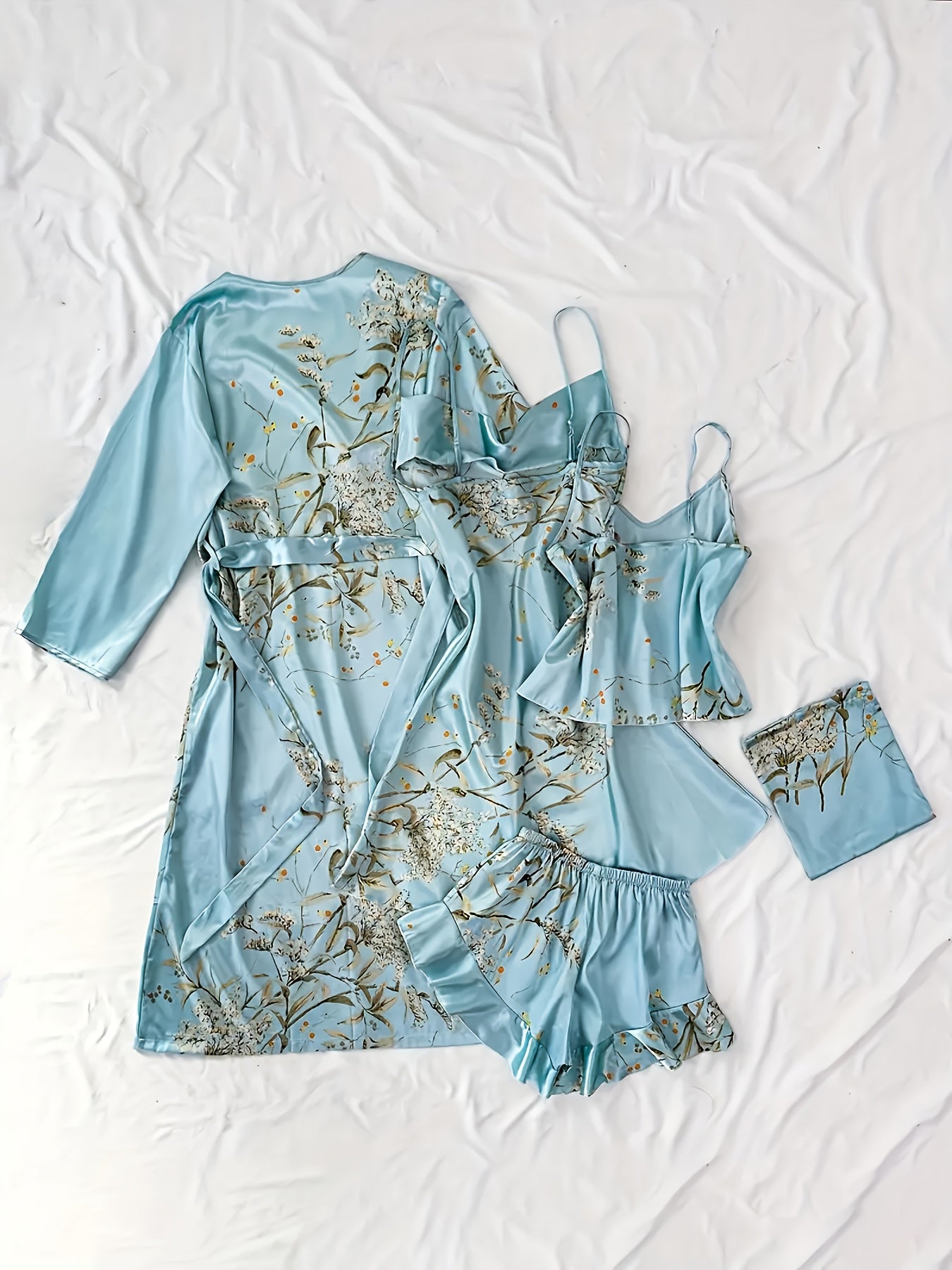 Chic Floral Print Pajama Set for Women - Comfortable Sleepwear with V-Neck & Pleated Shorts