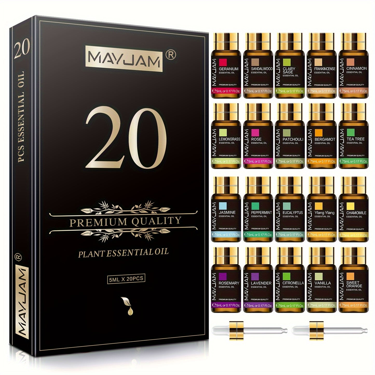 MAYJAM 20pcs 5ml/0.17Fl.Oz Essential Oils Set Gift Kit For Diffusers Humidifier