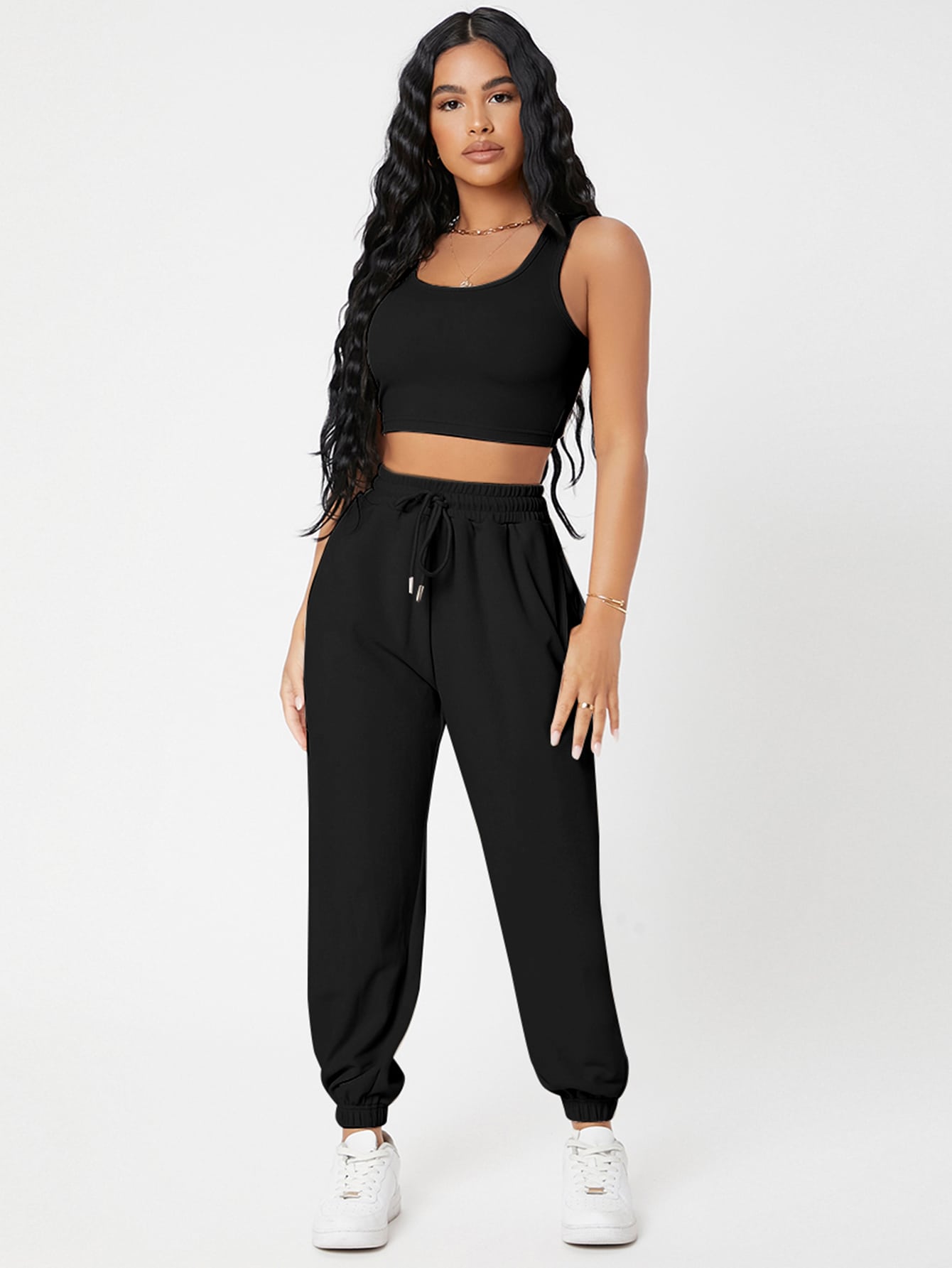 PETITE Solid Crop Tank Top And Joggers Set