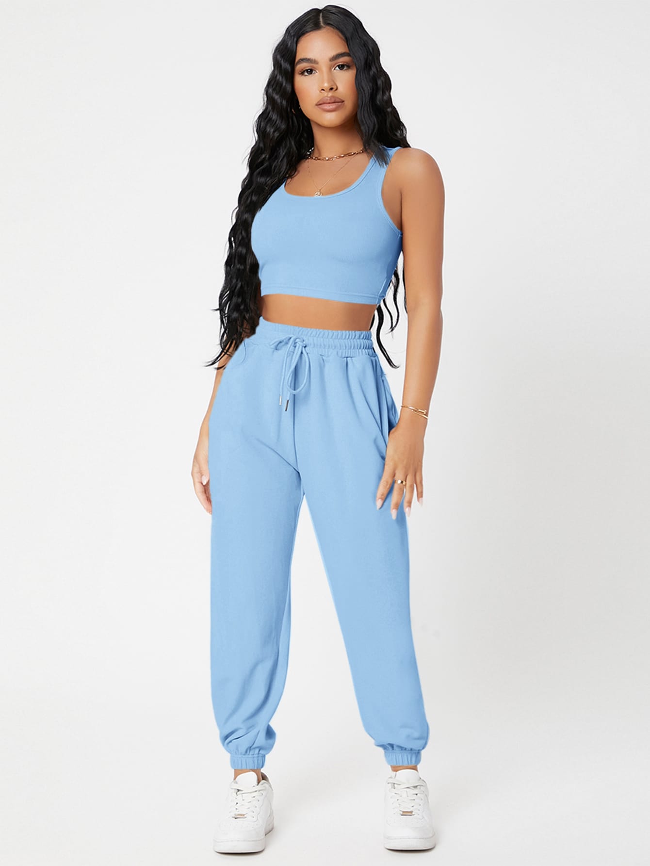 PETITE Solid Crop Tank Top And Joggers Set