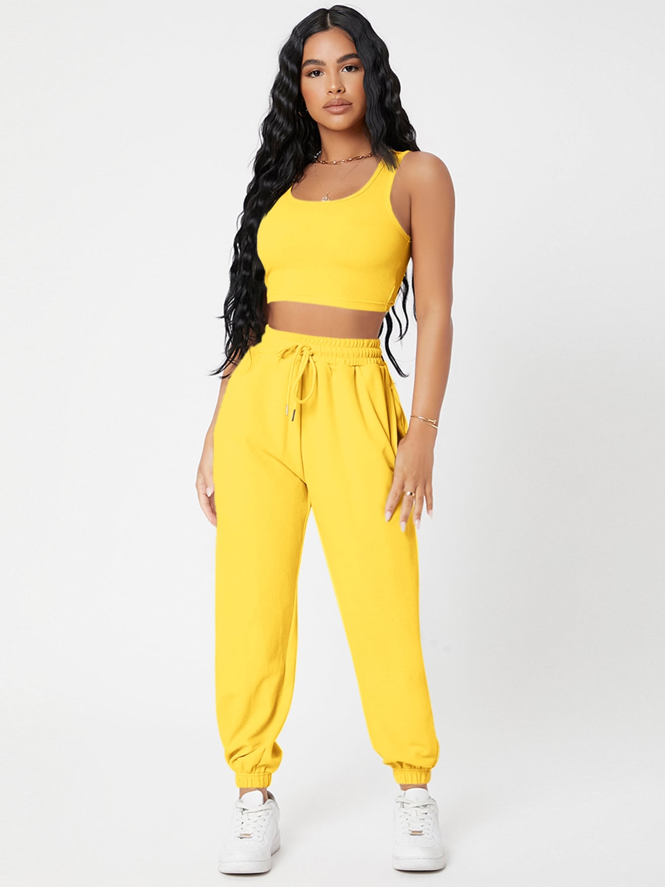 PETITE Solid Crop Tank Top And Joggers Set