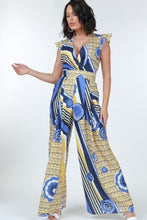 Load image into Gallery viewer, Yellow Multi-Colored Ruffle Sleeve Surplice Jumpsuit
