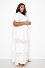 Load image into Gallery viewer, White Puff Sleeve Maxi Dress With Lace Insert
