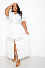 Load image into Gallery viewer, White Puff Sleeve Maxi Dress With Lace Insert
