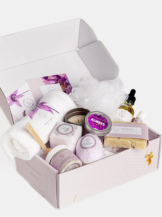 A Spa Gift Box, Natural Lavender Bath & Body Relaxing Package for Friend