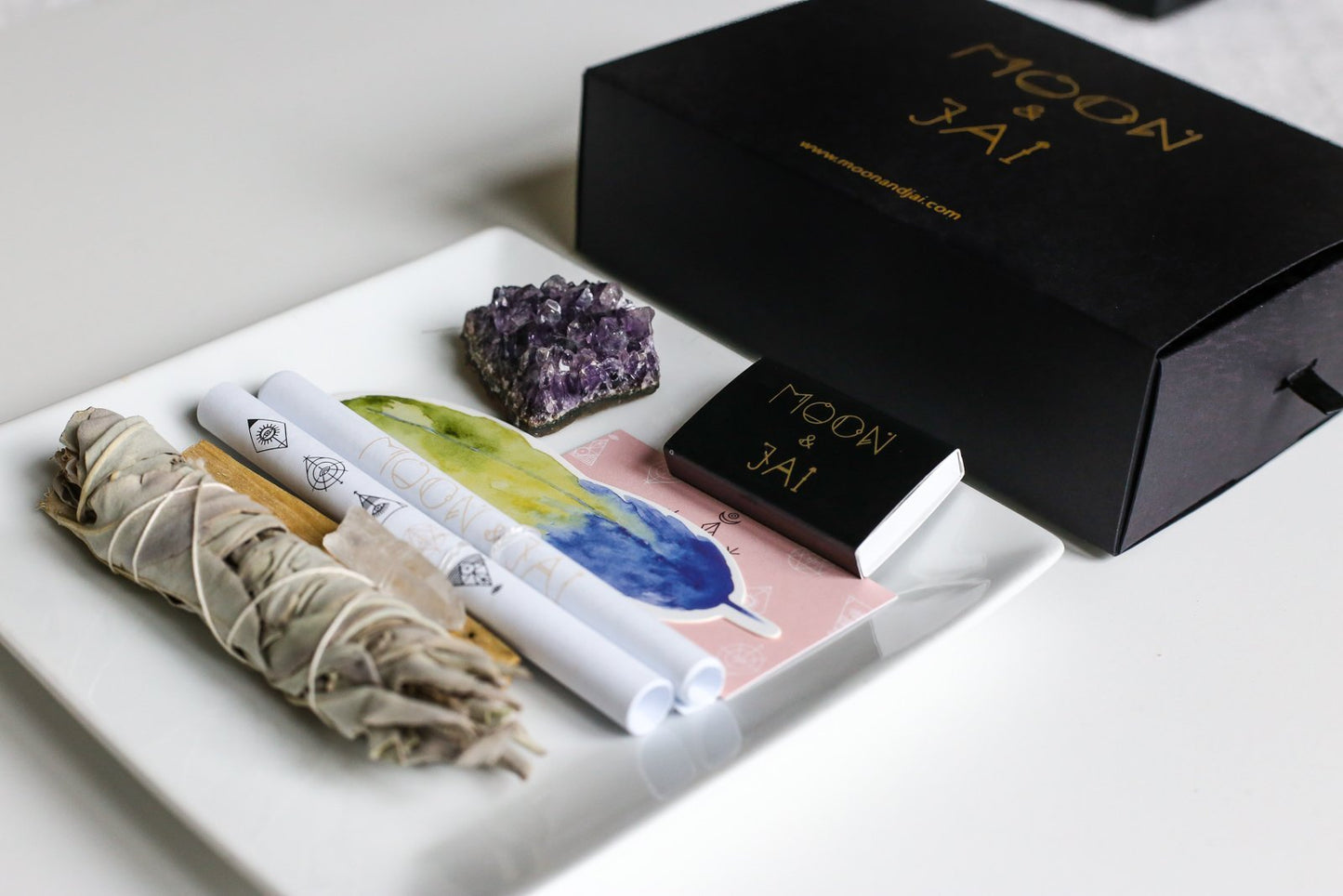 Healing Ritual Kit with Amethyst, Selenite, Clear Quartz, Sage